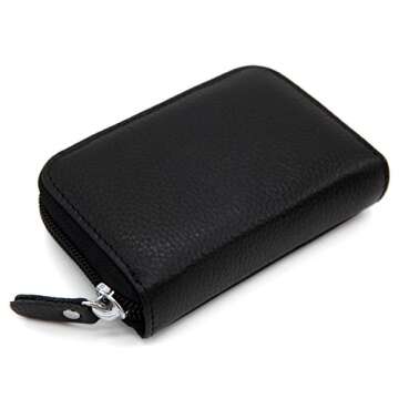 ZHOMA RFID Blocking Genuine Leather Credit Card Case Holder Security Travel Wallet - Black