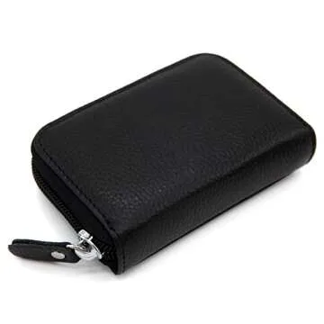 ZHOMA RFID Blocking Genuine Leather Credit Card Case Holder Security Travel Wallet - Black