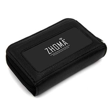 ZHOMA RFID Blocking Genuine Leather Credit Card Case Holder Security Travel Wallet - Black
