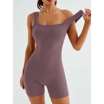 AUTOMET Women's One Piece Jumpsuits Short Sexy Bodysuit Workout Rompers Summer Outfits Gym Yoga Beach Fashion Clothes 2025 Nutmeg S