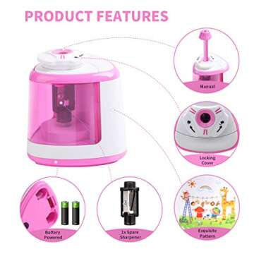 Pencil Sharpeners Battery Powered Automatic- Electric Pencil Sharpener Handheld Heavy Duty for No.2/Colored Pencils(6-8mm), Pencil sharpeners Manual School/Artists/Kids/Classroom/Office/Home (Pink)