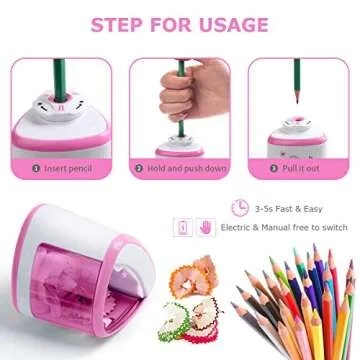 Pencil Sharpeners Battery Powered Automatic- Electric Pencil Sharpener Handheld Heavy Duty for No.2/Colored Pencils(6-8mm), Pencil sharpeners Manual School/Artists/Kids/Classroom/Office/Home (Pink)