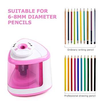 Pencil Sharpeners Battery Powered Automatic- Electric Pencil Sharpener Handheld Heavy Duty for No.2/Colored Pencils(6-8mm), Pencil sharpeners Manual School/Artists/Kids/Classroom/Office/Home (Pink)