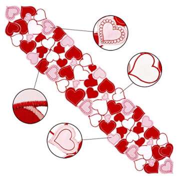 Simhomsen Love Heart Embroidered Table Runner for Celebrations and Events