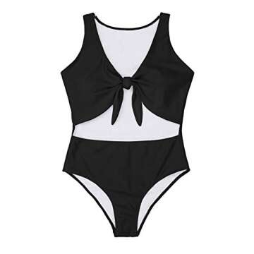 Haloon Woman's Plus Size Tie Front Cutout One Piece Swimwear Bathing Suits Black XL