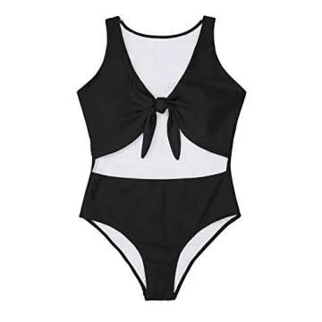 Haloon Woman's Plus Size Tie Front Cutout One Piece Swimwear Bathing Suits Black XL