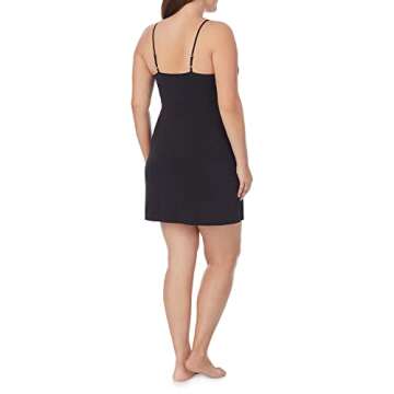 Jones New York womens Silky Smooth 35" Spaghetti Strap W/ Lace Neckline Full Slip, Black, Large US