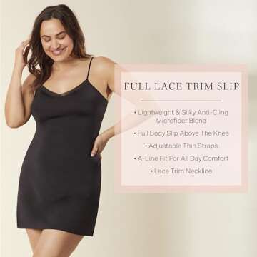 Jones New York womens Silky Smooth 35" Spaghetti Strap W/ Lace Neckline Full Slip, Black, Large US