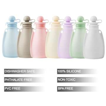 PandaEar Reusable Silicone Baby Food Pouches, 7 Pack Squeeze Pouches for Toddler Kids, BPA-Free Sili...