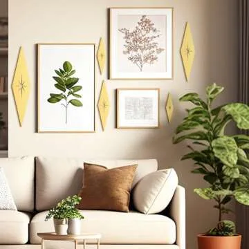 Yaocom 5 Pieces Midcentury Modern Vintage Style Starburst Metal Wall Decor Mid Century Modern Elegance Wall Accents Diamond Star Bursts Decor Vintage Home Decoration (Gold,diamond)