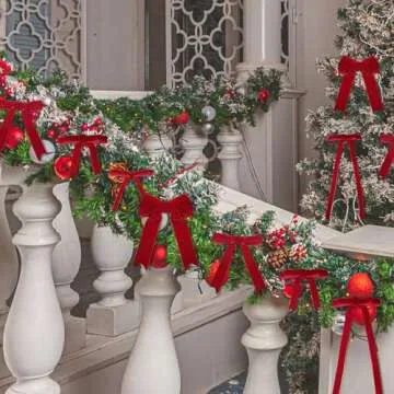 4 Rolls Christmas Vintage Velvet Ribbon 4 Sizes Khaki Velvet Ribbon Total 40 Yards Satin Velvet Ribbon for Gift Wrapping Holiday Floral Ribbon (Red)