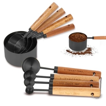 Measuring Cups and Spoons Set with Fragrant Wood Handles, 8 Piece Measuring Spoons and Measuring Cup...