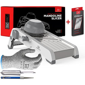 Mandoline Slicer 18 in 1 with Ultra SHARP Easy-Adjustable BLADE - SAFE kitchen slicer COMES with 2 P...