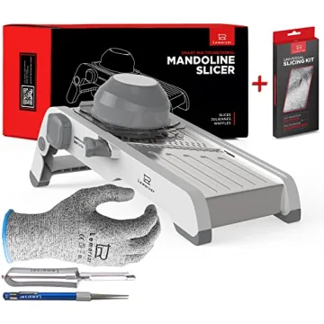 Mandoline Slicer 18 in 1 with Ultra SHARP Easy-Adjustable BLADE - SAFE kitchen slicer COMES with 2 P...