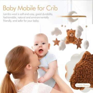 EERKEOD Baby Crib Mobile Bear Nursery Mobile for Boys Girls Teddy Velvet Mobile Nursery Decor for Infant Bedroom Hanging Baby Mobile for Bassinet Newborn Baby Gift（Brown Bear）