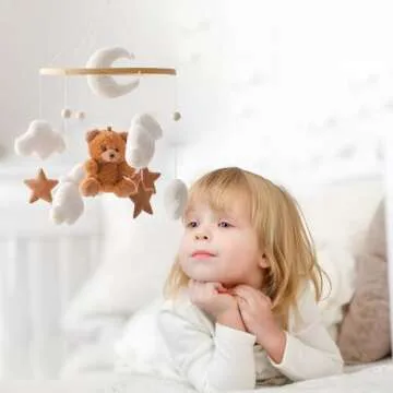 EERKEOD Baby Crib Mobile Bear Nursery Mobile for Boys Girls Teddy Velvet Mobile Nursery Decor for Infant Bedroom Hanging Baby Mobile for Bassinet Newborn Baby Gift（Brown Bear）