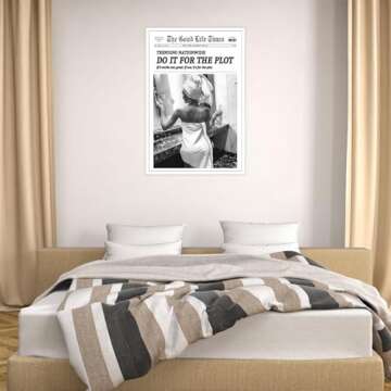 Do It For The Plot:Black And White Posters Wall Art Sexy Woman With Whiskey In Bathroom Wall Decor-Newspaper Canvas Prints-Retro Disco Wall Painting For Dorm Living Room Bar Cart 12x16in Unframed