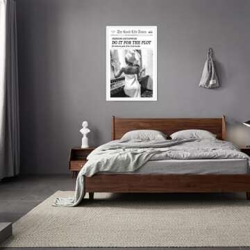 Do It For The Plot:Black And White Posters Wall Art Sexy Woman With Whiskey In Bathroom Wall Decor-Newspaper Canvas Prints-Retro Disco Wall Painting For Dorm Living Room Bar Cart 12x16in Unframed