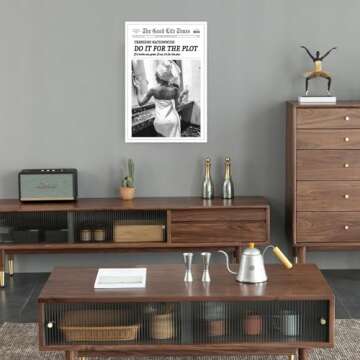 Do It For The Plot:Black And White Posters Wall Art Sexy Woman With Whiskey In Bathroom Wall Decor-Newspaper Canvas Prints-Retro Disco Wall Painting For Dorm Living Room Bar Cart 12x16in Unframed