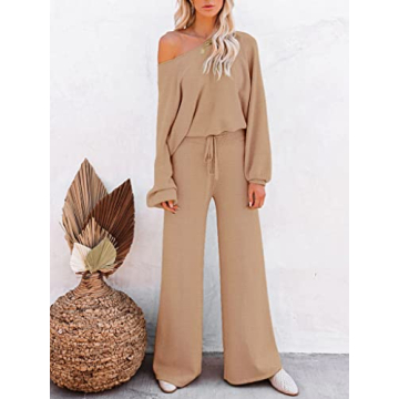 Ekouaer Cozy Off Shoulder 2 Piece Knit Sets for Women