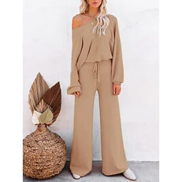 Ekouaer Cozy Off Shoulder 2 Piece Knit Sets for Women