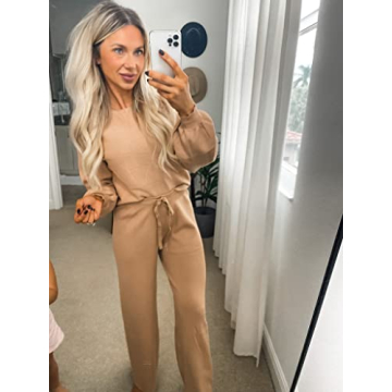 Ekouaer Cozy Off Shoulder 2 Piece Knit Sets for Women