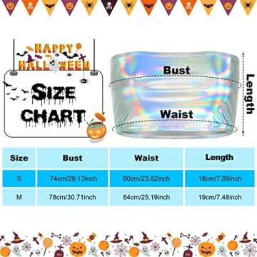 SATINIOR Metallic Top Sleeveless Crop Tank Top Pleated Skirt for Raves Alien Costume(Medium,Laser Silver Tube Top)