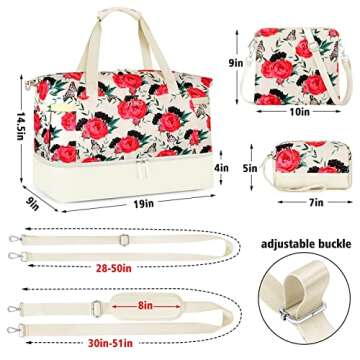 Gym Bag for Women Weekender Bag - Travel Duffle Bag with Waterproof Shoe Compartment 3pcs Set Carry On Overnight Bags for Business Trip Travel Gym Yoga Sports