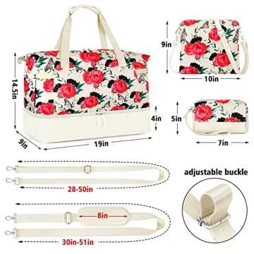 Gym Bag for Women Weekender Bag - Travel Duffle Bag with Waterproof Shoe Compartment 3pcs Set Carry On Overnight Bags for Business Trip Travel Gym Yoga Sports