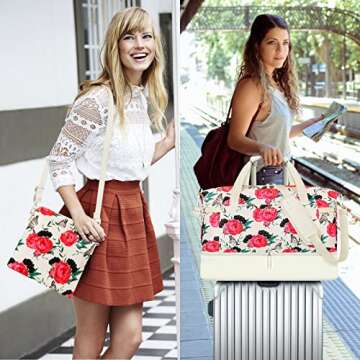 Gym Bag for Women Weekender Bag - Travel Duffle Bag with Waterproof Shoe Compartment 3pcs Set Carry On Overnight Bags for Business Trip Travel Gym Yoga Sports