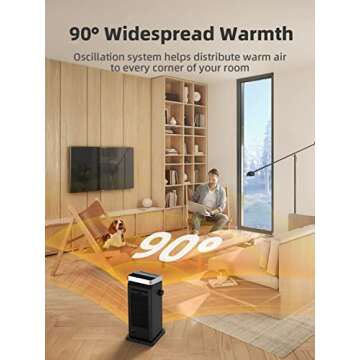 BREEZOME Space Heater, 1500W Fast Heating Heater for Indoor Use, Portable Ceramic Electric Heaters for Home with Thermostat, 90° Oscillating, Remote