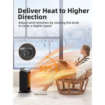 BREEZOME Space Heater, 1500W Fast Heating Heater for Indoor Use, Portable Ceramic Electric Heaters for Home with Thermostat, 90° Oscillating, Remote