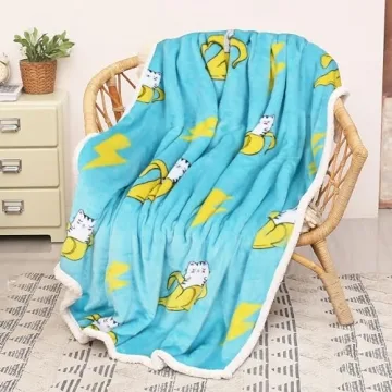 Cozy Catalonia Banana Cat Print Sherpa Fleece Blanket