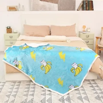 Soft Catalonia Banana Cat Sherpa Blanket for All Ages