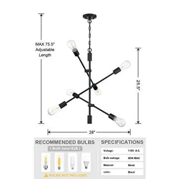 Dolaimi House 6 Lights Mid Century Industrial Oil Rubbed Bronze Light Modern Sputnik Chandelier Semi Flush Mount Ceiling Pendant Lighting for Dining Room Restaurant Kitchen Living Room