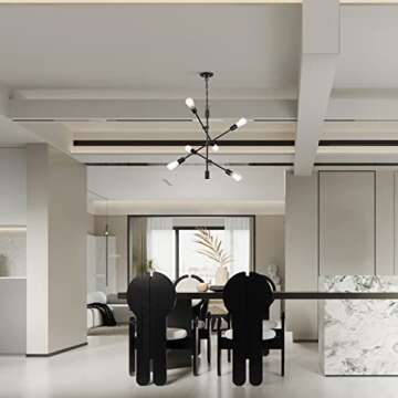 Dolaimi House 6 Lights Mid Century Industrial Oil Rubbed Bronze Light Modern Sputnik Chandelier Semi Flush Mount Ceiling Pendant Lighting for Dining Room Restaurant Kitchen Living Room