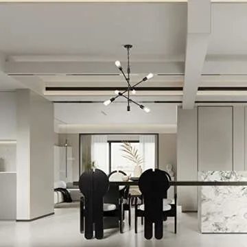 Dolaimi House 6 Lights Mid Century Industrial Oil Rubbed Bronze Light Modern Sputnik Chandelier Semi Flush Mount Ceiling Pendant Lighting for Dining Room Restaurant Kitchen Living Room