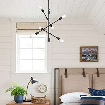 Dolaimi House 6 Lights Mid Century Industrial Oil Rubbed Bronze Light Modern Sputnik Chandelier Semi Flush Mount Ceiling Pendant Lighting for Dining Room Restaurant Kitchen Living Room