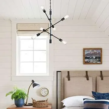 Dolaimi House 6 Lights Mid Century Industrial Oil Rubbed Bronze Light Modern Sputnik Chandelier Semi Flush Mount Ceiling Pendant Lighting for Dining Room Restaurant Kitchen Living Room