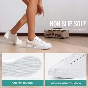 Vepose Women's White Walking Casual Sneakers, Dressy Arch Support Comfortable Low Top Tennis Lace Up 8003 Shoes, Size 8M US, (CJY8003 White 08)