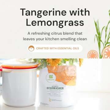 Grab Green Automatic Dishwashing Detergent Pods, 60 Count, Tangerine Lemongrass Scent, Plant and Mineral Based, Superior Cleaning, Powerful Grease Removal, Brilliant Shine