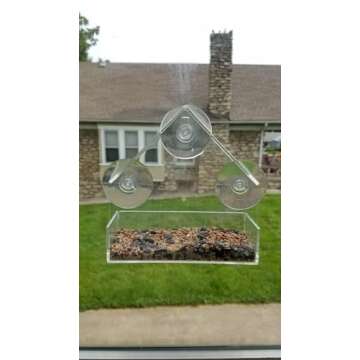 Window Bird House Feeder with Extra Strong Suction Cups Clear Bird Seed Holder for Outside Birdhouse Shape WMBF0001