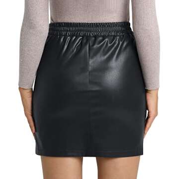 MANGOPOP Women Basic High Waisted Mini Short Pencil Bodycon Faux Leather Skirt, XXL, Black(041)