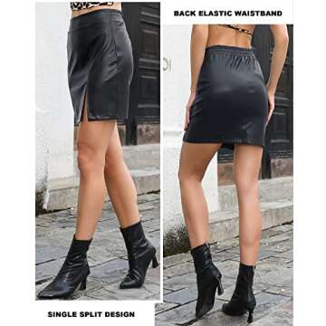MANGOPOP Women Basic High Waisted Mini Short Pencil Bodycon Faux Leather Skirt, XXL, Black(041)