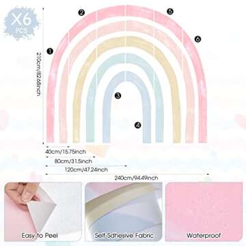 Henoyso 6 Pcs Rainbow Wall Decals 94.49 x 82.68 Inch Large Boho Rainbow Stickers Colorful Vinyl Baby...