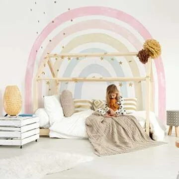 Henoyso 6 Pcs Rainbow Wall Decals 94.49 x 82.68 Inch Large Boho Rainbow Stickers Colorful Vinyl Baby Room Decor Peel Stick Wallpaper Girls Kids Bedroom Nursery Classroom(Light Colors)