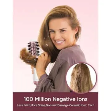 PLAVOGUE Dual Voltage Hair Dryer Brush, 100 Millions Negative Ionic Blow Dryer Brush Volumizer (White pink)