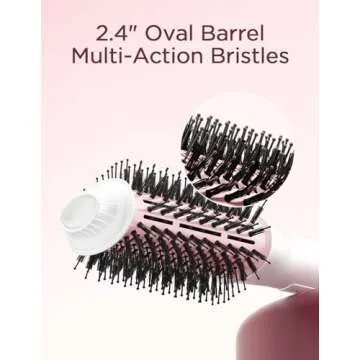 PLAVOGUE Dual Voltage Hair Dryer Brush, 100 Millions Negative Ionic Blow Dryer Brush Volumizer (White pink)