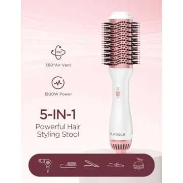 PLAVOGUE Dual Voltage Hair Dryer Brush, 100 Millions Negative Ionic Blow Dryer Brush Volumizer (White pink)
