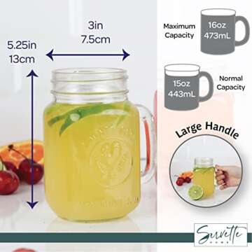 County Fair Mason Jar Drinking Glasses with Handles - Set of 2